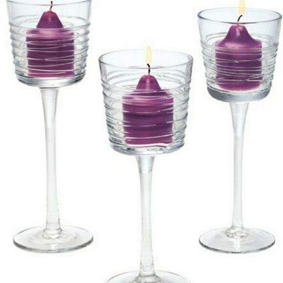 🔸️🔸️NIB PartyLite Clear Lines Votive Holder Trio